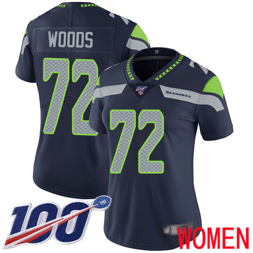 Seattle Seahawks Limited Navy Blue Women Al Woods Home Jersey NFL Football 72 100th Season Vapor Untouchable